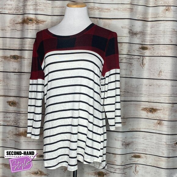 Mixed Print 3/4 Length Sleeve Top - Picture 1 of 2